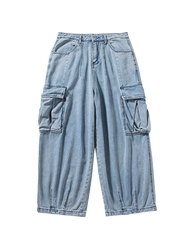 Men's Big Pocket Loose Cargo Jeans-3