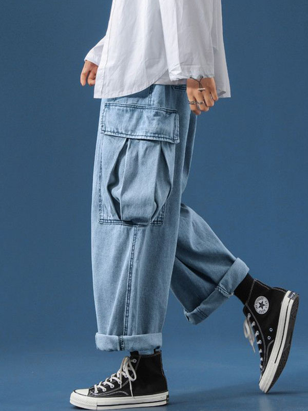 Men's Big Pocket Loose Cargo Jeans-2