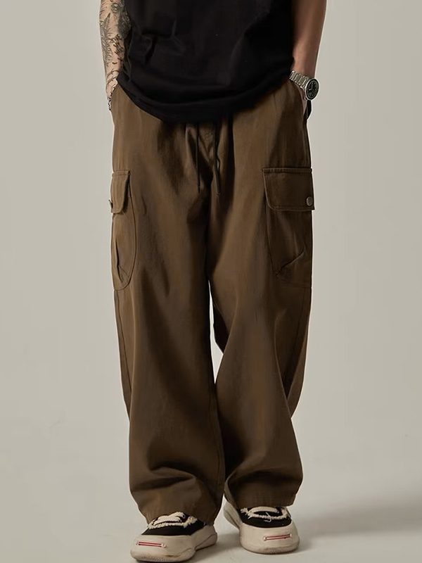 Men's Vintage Button Pocket Baggy Cargo Pants-2