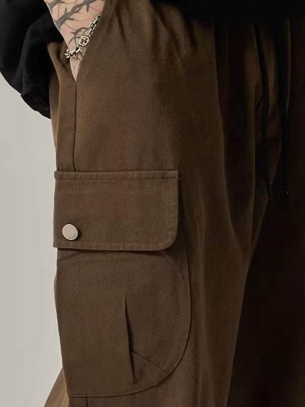 Men's Vintage Button Pocket Baggy Cargo Pants-3