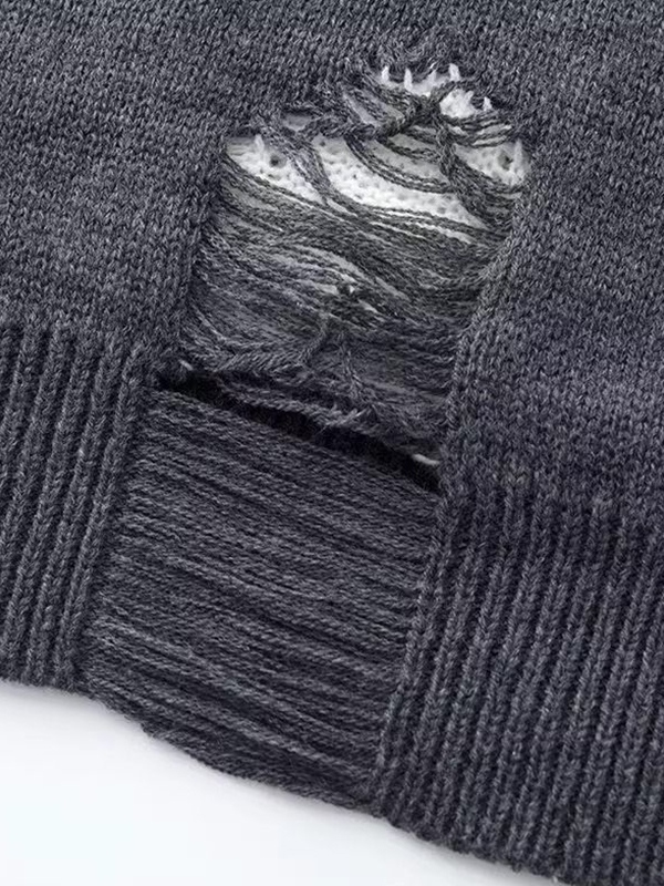 Men's Frayed Star Tattered Design Sweater-3