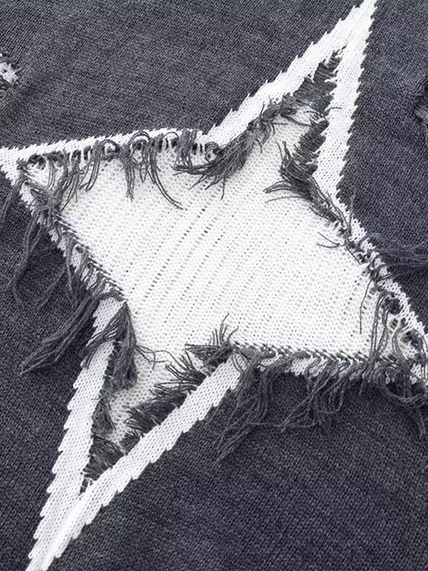 Men's Frayed Star Tattered Design Sweater-2