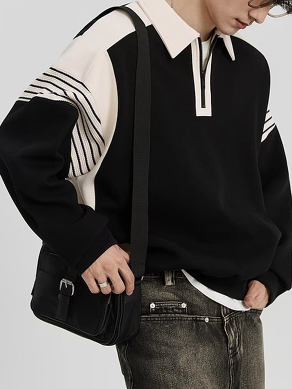 Men's Contrast Color Half Zip Knit Sweatshirt-3
