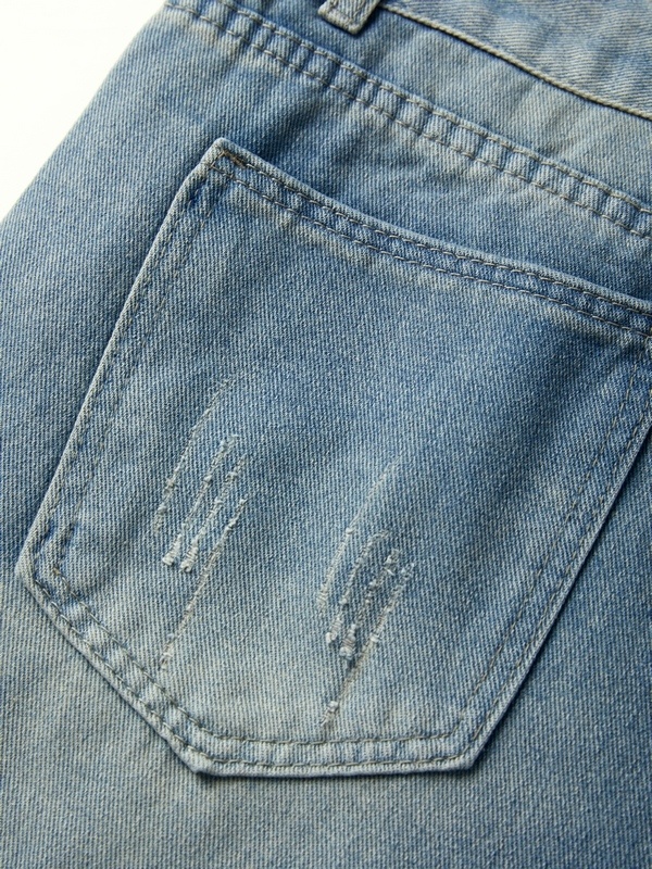 Men's Distressed Wash Ripped Loose Jeans-7