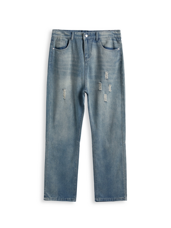 Men's Distressed Wash Ripped Loose Jeans-4