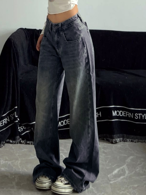 Washed Distressed Dangle Mopping Boyfriend Jeans-2