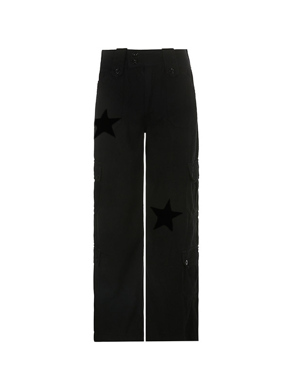 Star Print Flap Pocket Cargo Jeans-2