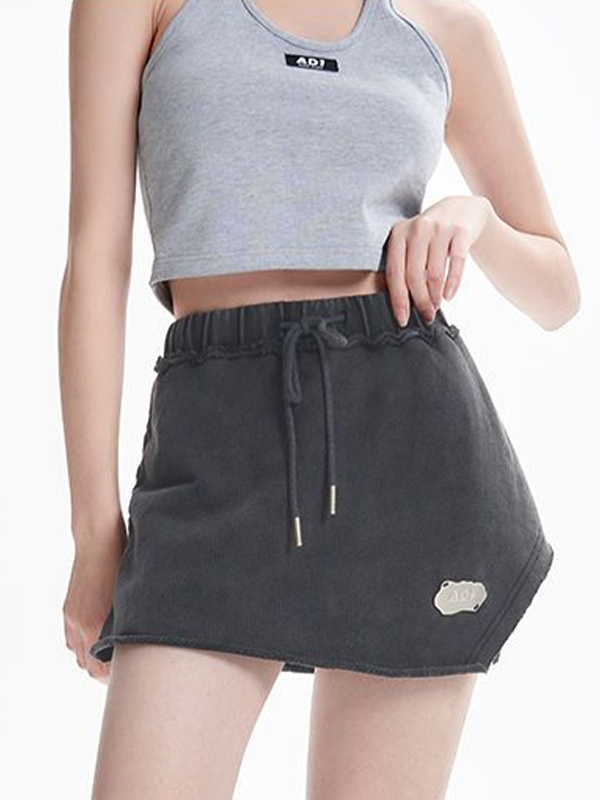 Distressed Washed Double Zip Hoodie&Frayed Hem Skirt Set-2