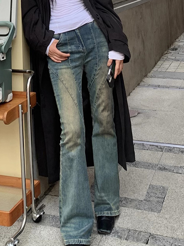 Vintage Distressed Splice Flare Jeans-2