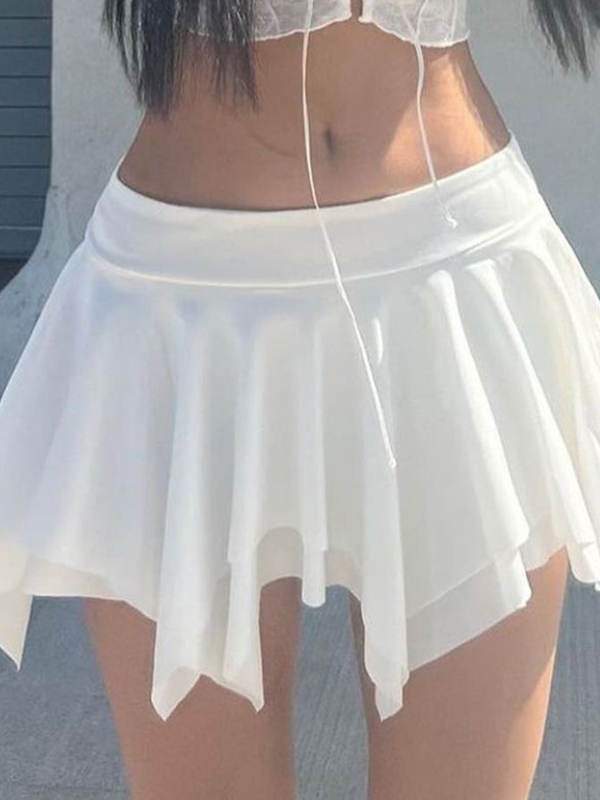 Solid Irregular Hem Mini Skirt-2