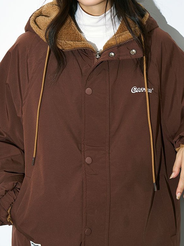 Reversible Lambswool Hooded Drawstring Embroidered Jacket-6