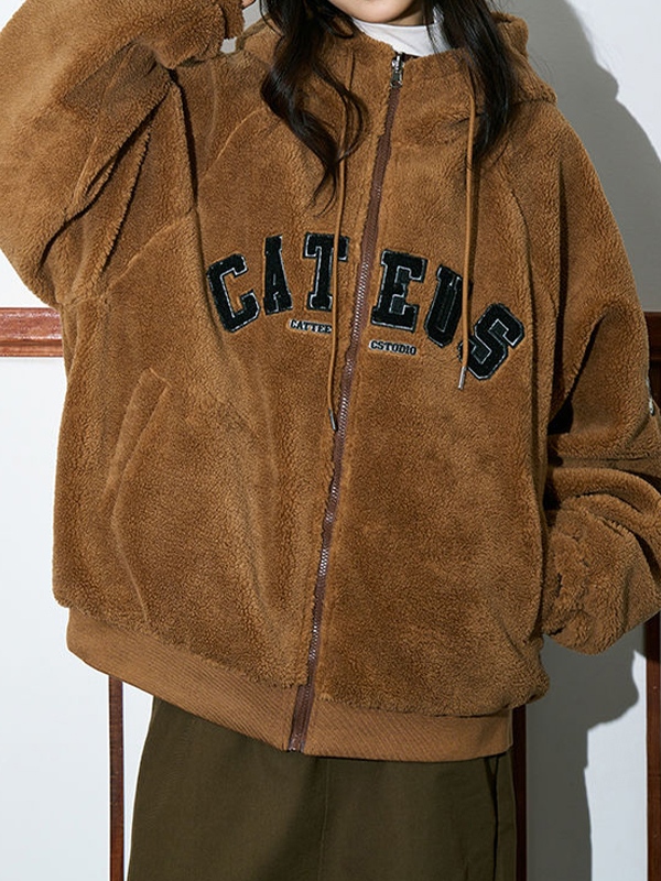 Reversible Lambswool Hooded Drawstring Embroidered Jacket-2