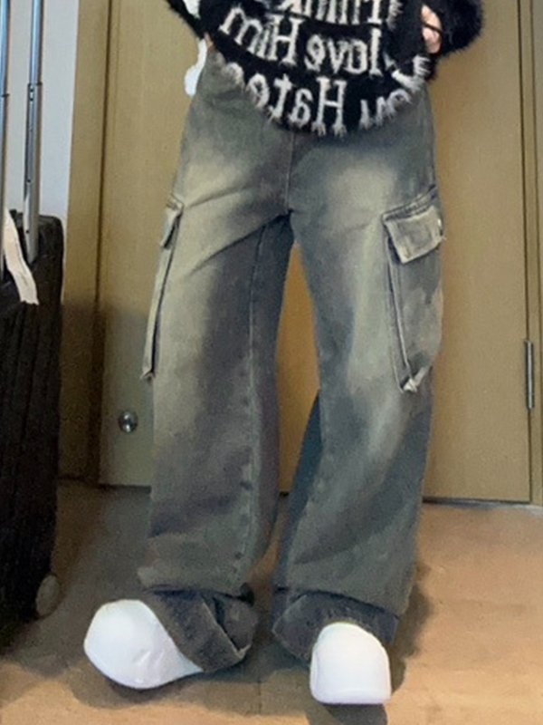 Big Pocket Turned Waist Cargo Jeans-3