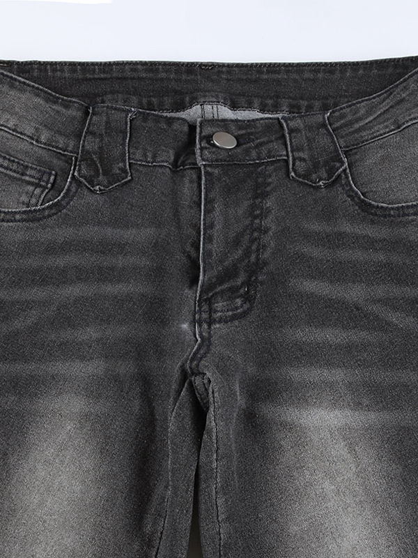 Street Distressed Ruched Splice Low Rise Flare Jeans-5