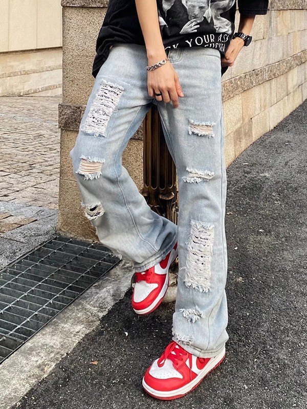 Men's Ankle Flare Ripped Jeans-2