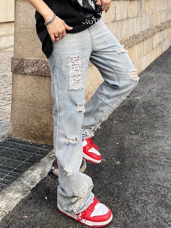 Men's Ankle Flare Ripped Jeans-3