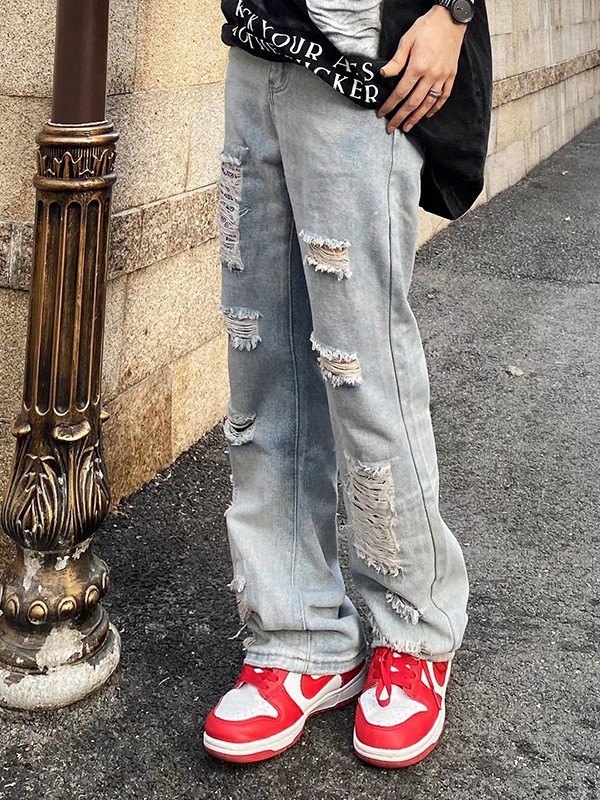 Men's Ankle Flare Ripped Jeans-5