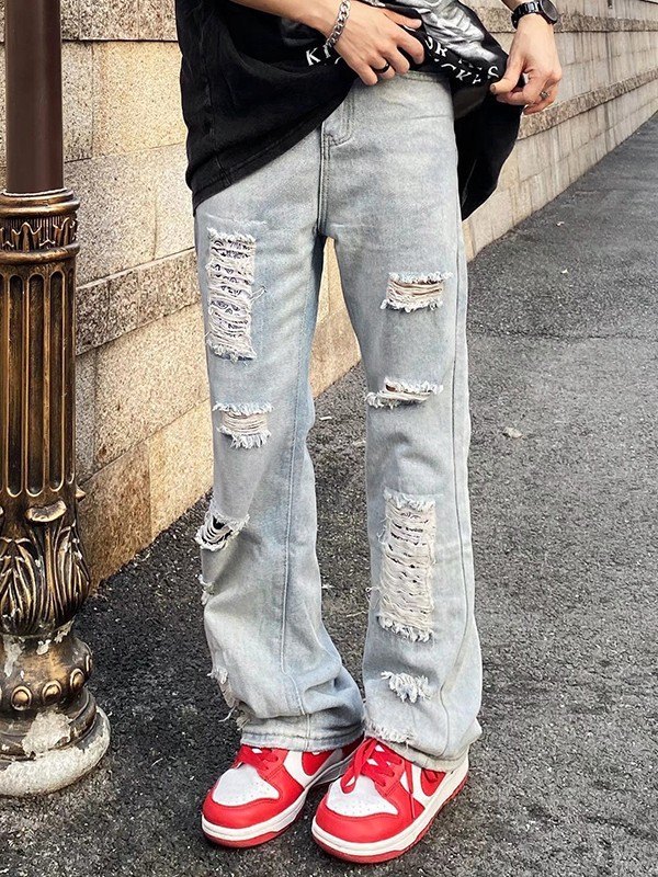 Men's Ankle Flare Ripped Jeans-4