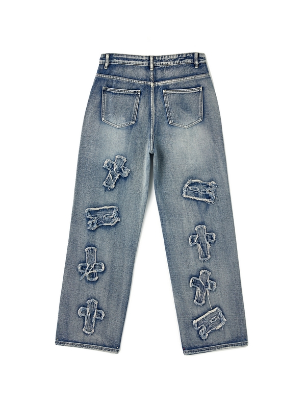 Letter Patch Faded Boyfriend Jeans-4