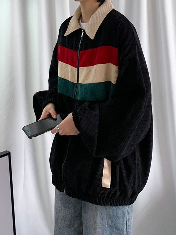 Men's Striped Loose Fit Corduroy Jacket-3