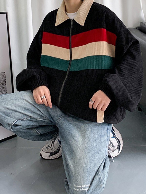 Men's Striped Loose Fit Corduroy Jacket-4