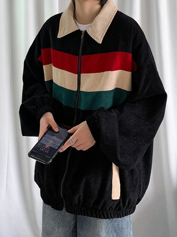 Men's Striped Loose Fit Corduroy Jacket-2
