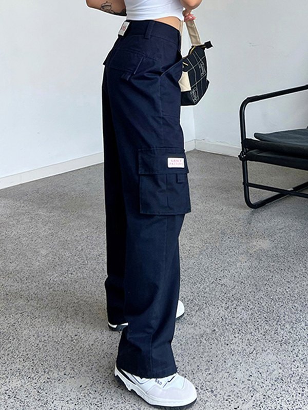 Fold Over Waist Y2K Straight Leg Pants-5