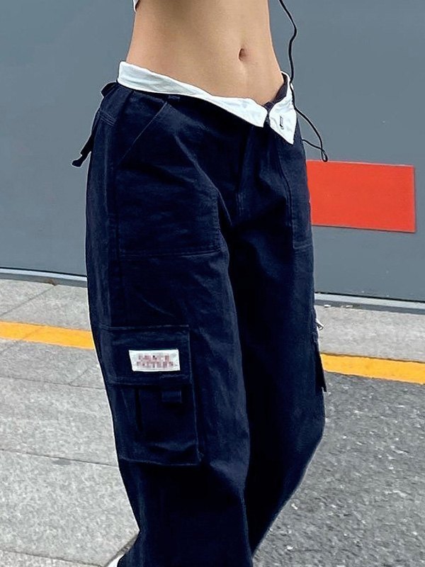 Fold Over Waist Y2K Straight Leg Pants-2