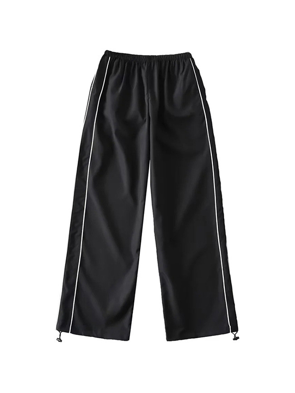 Piping Detail Wide Leg Track Pants-3