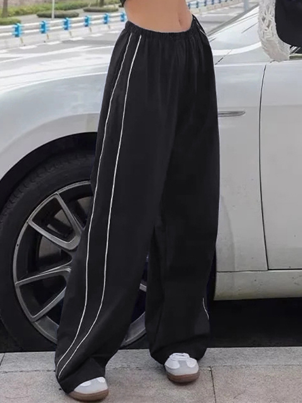 Piping Detail Wide Leg Track Pants-2