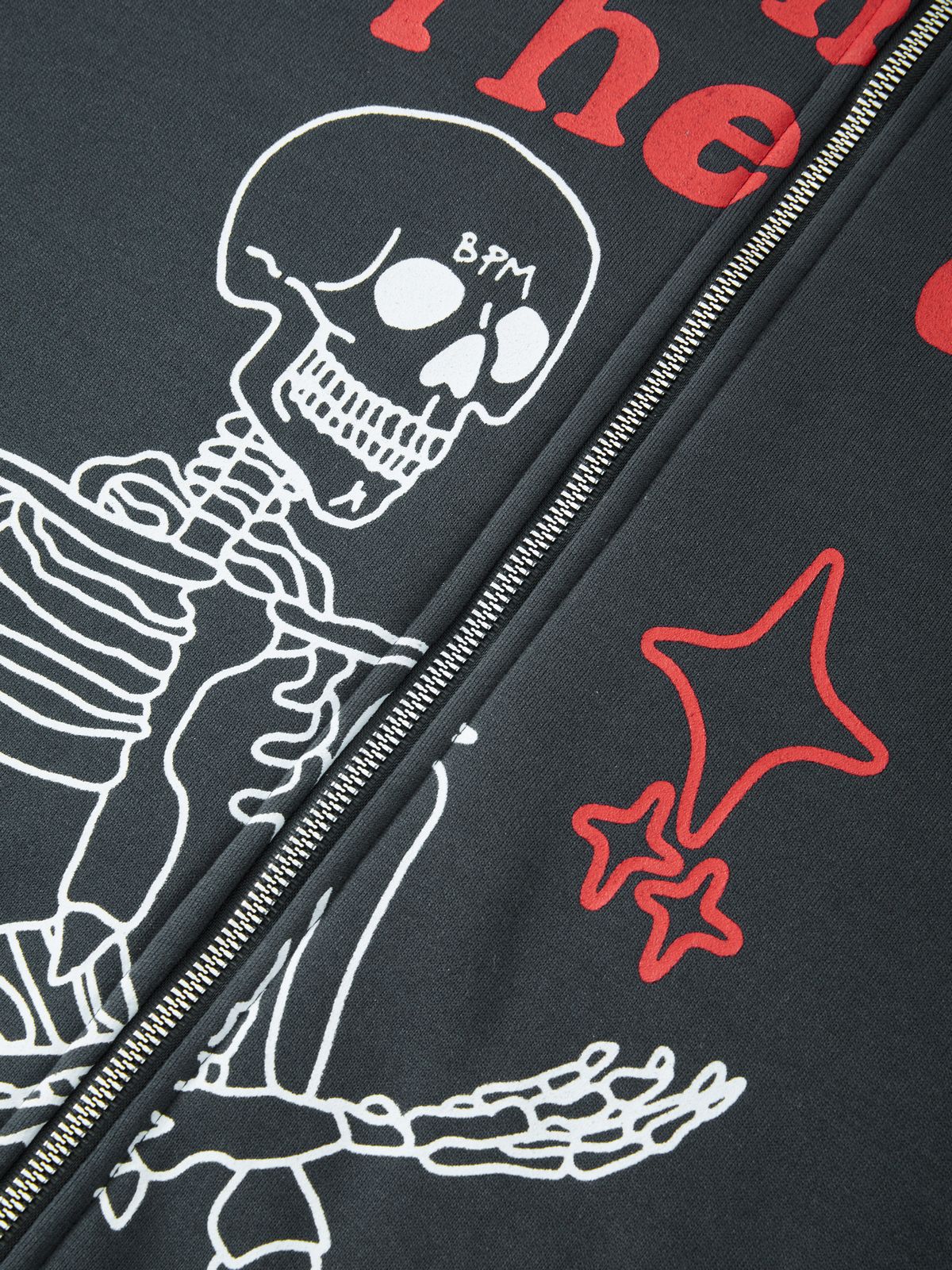 Men's Letter Skull Graphic Zip Up Hoodie-6