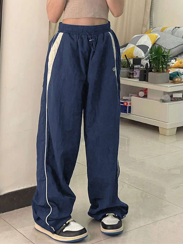 Contrast Piping Black Baggy Sweatpants-2