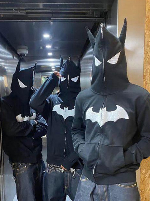 Men's Bat Print Oversized Hoodie-2