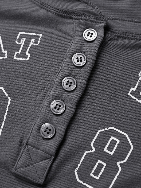 Number Letter Print Breasted Slim Long Sleeve Tee-5