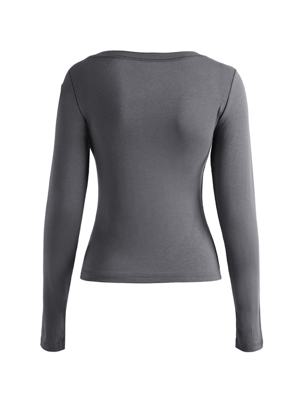 Number Letter Print Breasted Slim Long Sleeve Tee-3
