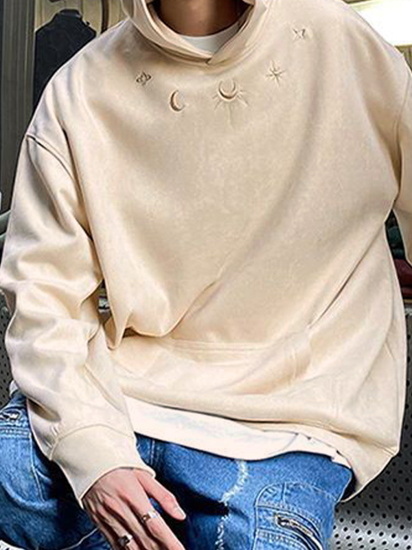 Men's Suede Moon Star Embroidery Oversized Hoodie-2