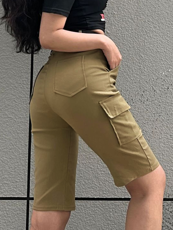 Multi Pocket With Buckle Belt Shorts-2