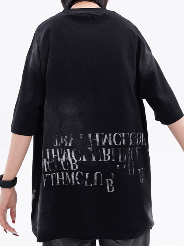 Distressed Letter Print Oversized Short Sleeve Tee-2