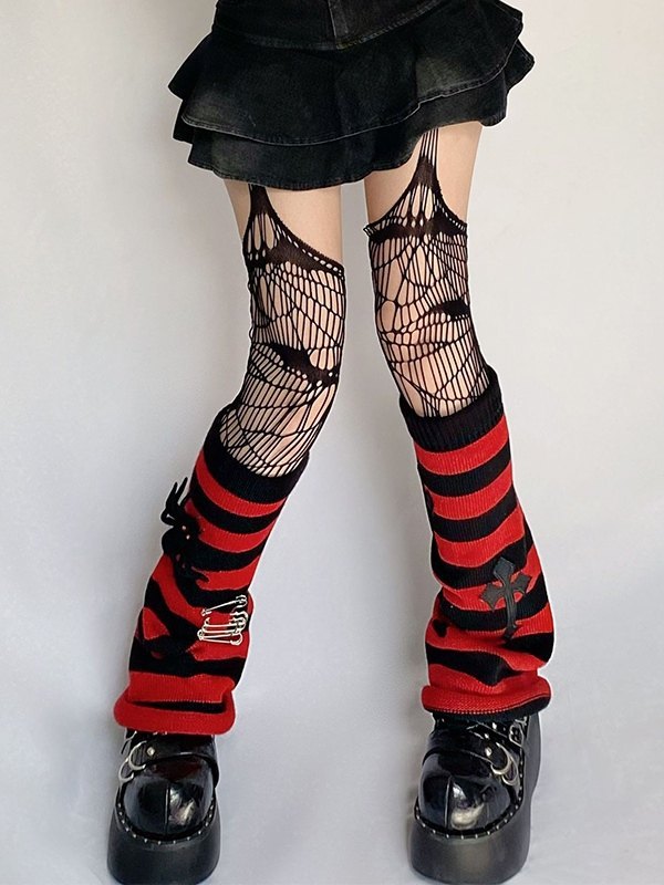 Punk Cross Striped Leg Warmer-2