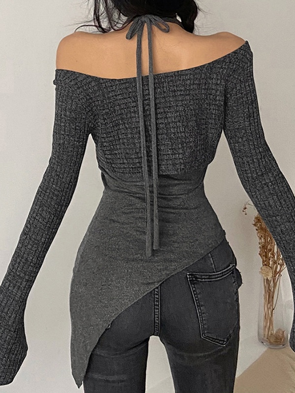 Solid Color Slim Halter Sweater-3