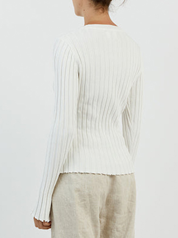 Solid Ribbed Crew Neck Long Sleeve Knit-4
