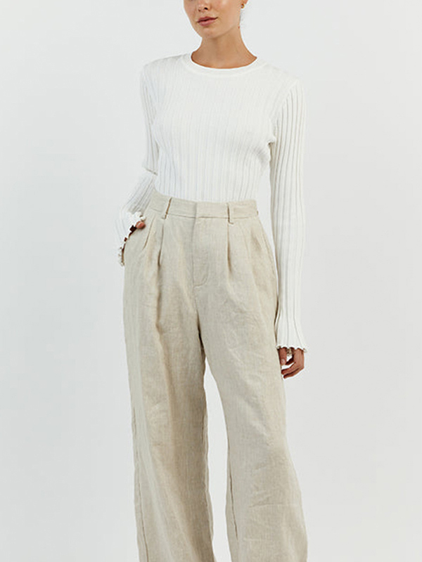 Solid Ribbed Crew Neck Long Sleeve Knit-3