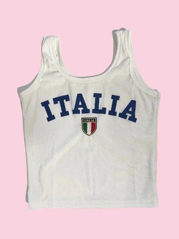 Letter Print Embroidery U Neck Tank Top-3