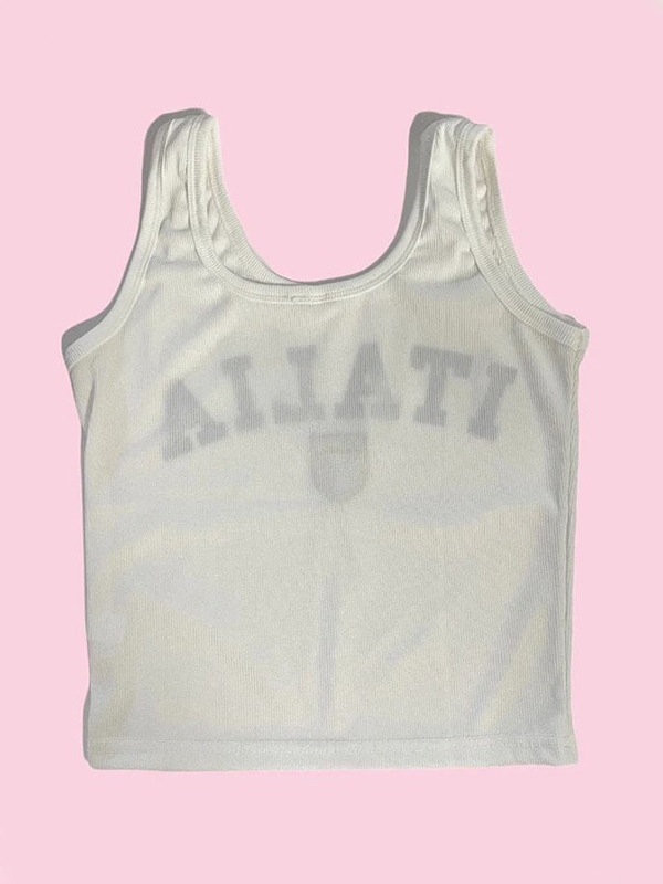 Letter Print Embroidery U Neck Tank Top-4