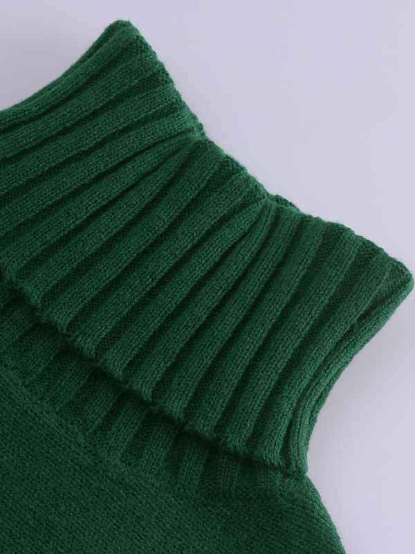 Solid High Neck Loose Sweater Vest-3